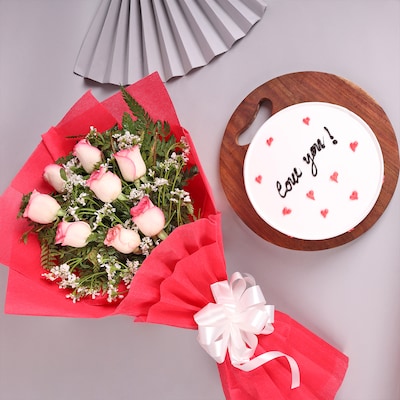 Pineapple Round Cake with Pink Roses