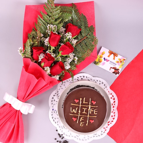 Buy Ravishing Red Roses with Truffle Cake