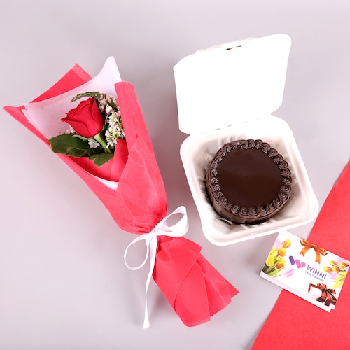 Buy Mini Chocolate Cake with Red Rose