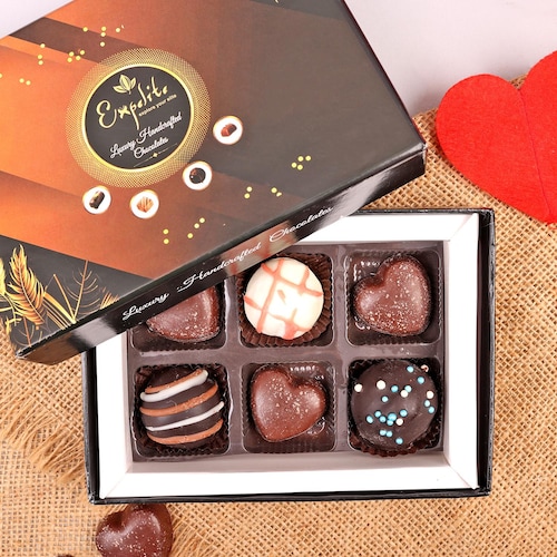 Buy Premium Truffle Box with Hearts Chocolates 6 Pcs