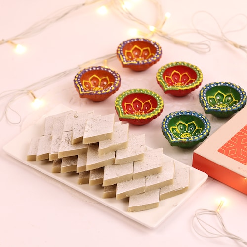 Buy Red Hand Painted Diya Sweet Combo