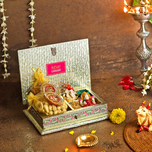 Buy Dancing Peacock Metal Dry Fruit Gift Box