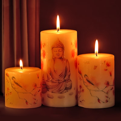 Budha Pillar Candles Set Of 3