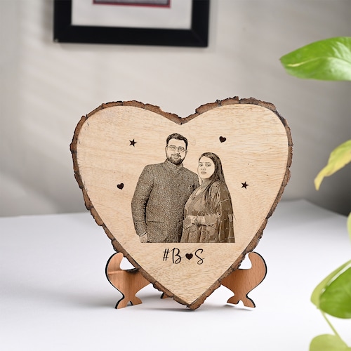 Buy Personalised HeartShaped Wooden Plank with Engraved Names