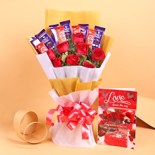Buy Sweet Bouquet of Chocolates Roses with Card