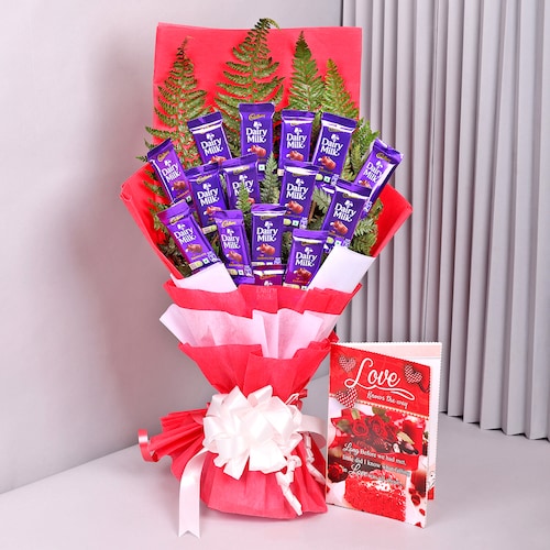 Buy Delightful Dairy Milk Bouquet with Greeting Card