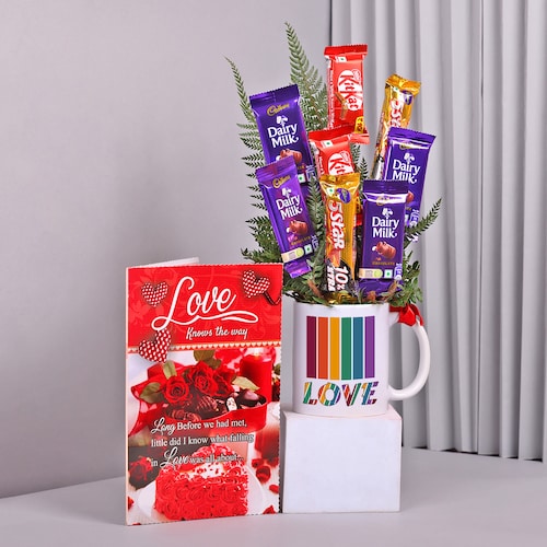 Buy Peraonalised Gift of Chocolates Mug with Greeting Card