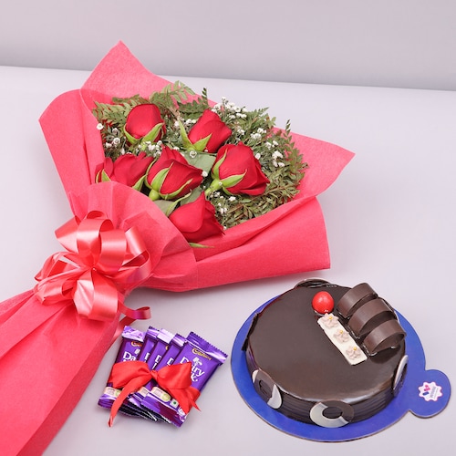 Buy Chocolate Roses Delight with Truffle Cake