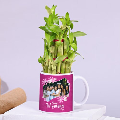 Buy Womens Day Lucky Bamboo and Personalized Mug Duo