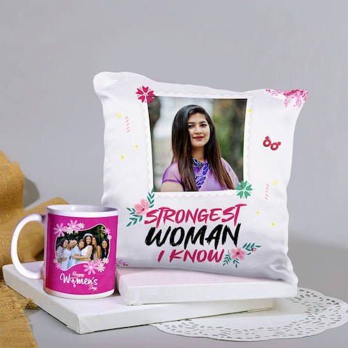 Buy Personalised Womens Day Combo of Mug and Cushion