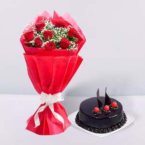 Red Roses and Chocolate  Cake