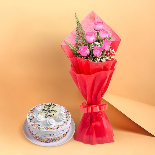 Buy Mothers Day Vanilla Cake with Pink Roses