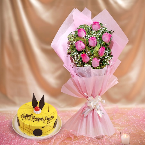 Buy Mothers Day Pineapple Cake with Pink Roses