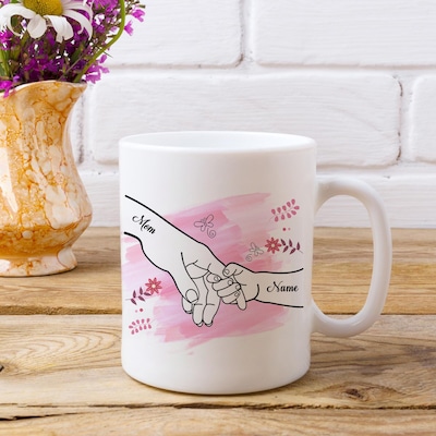 Personalised Mom Hand in Hand Mug