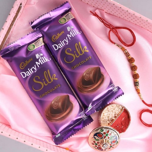 Buy Single Rudraksh Rakhi N 2 Cadbury Silk Chocolate 60 gm