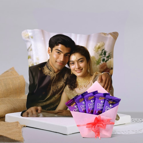 Buy Personalized Cushion With Dairy Milk Surprise