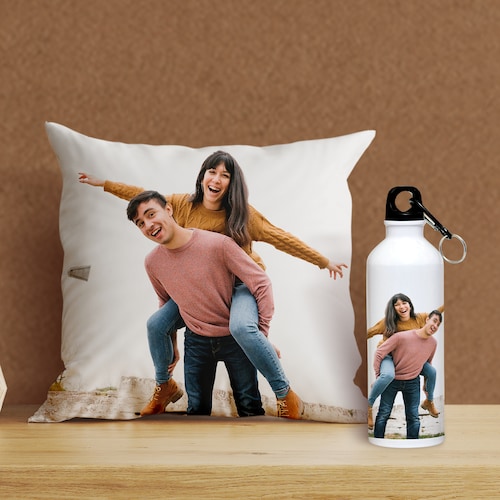 Buy Personalized Cushion With Sipper Bottle