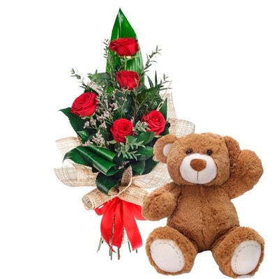 Romantic Gesture Teddy Bear with Roses