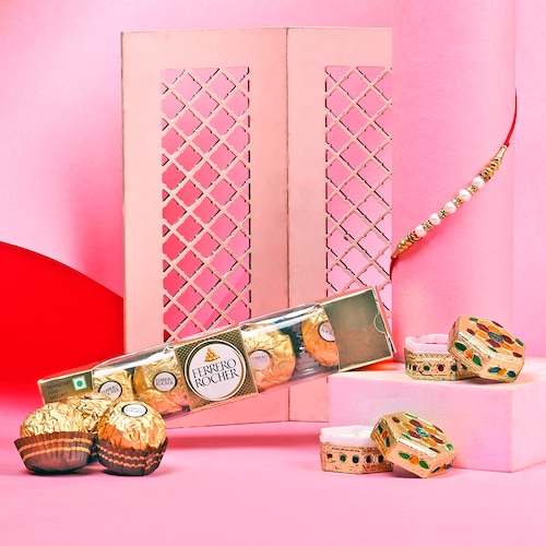 Buy Pearl Rakhi With Ferrero Rocher