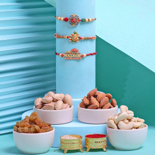 Buy Set Of 4 Religious Rakhi With Dry Fruits