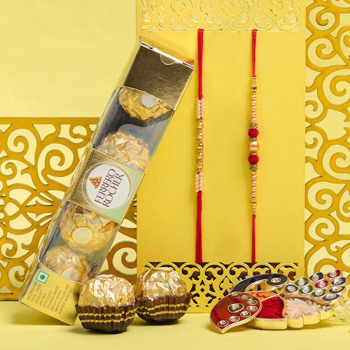 Buy Set Of 3 Pearl Rakhi With Ferrero Rocher
