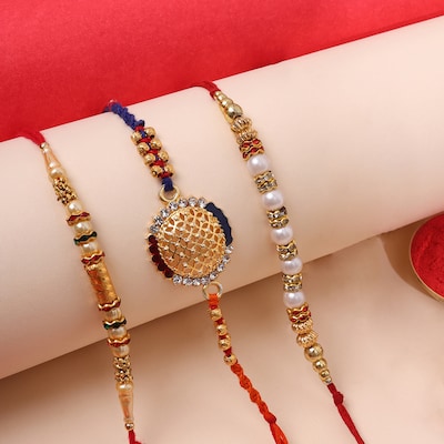 Set Of 3 Traditional Pearl Rakhi