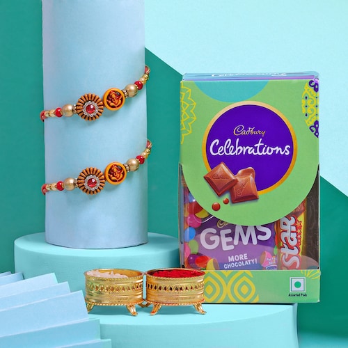 Buy Set Of 2 Stone Rakhi With Cadbury Celebration Pack