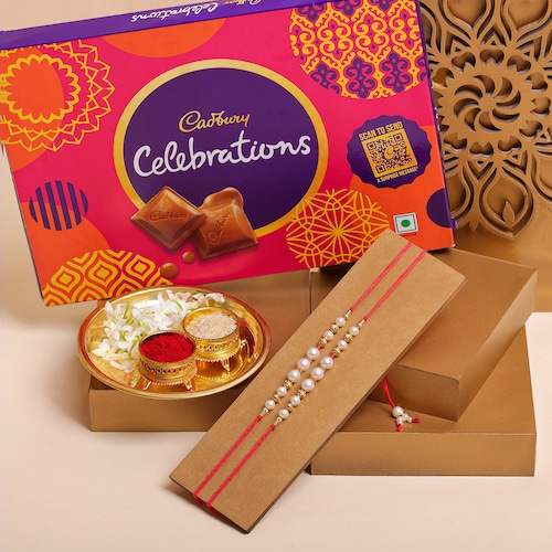 Buy Set Of 2 Beads Rakhi With Cadbury Celebration Pack