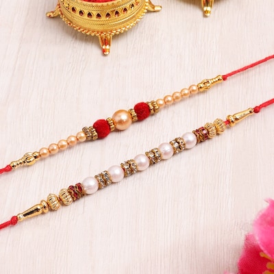 Vibrant Pearl And Beads Set Of 2 Rakhi