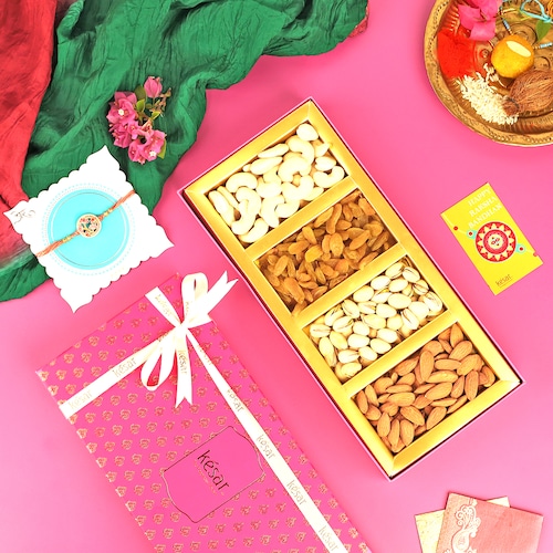 Buy Ethereal Floral Rakhi with Healthy Dryfruit Box