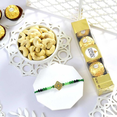 Buy Designer Rakhi with Ferrero Rochers and Cashew Nuts