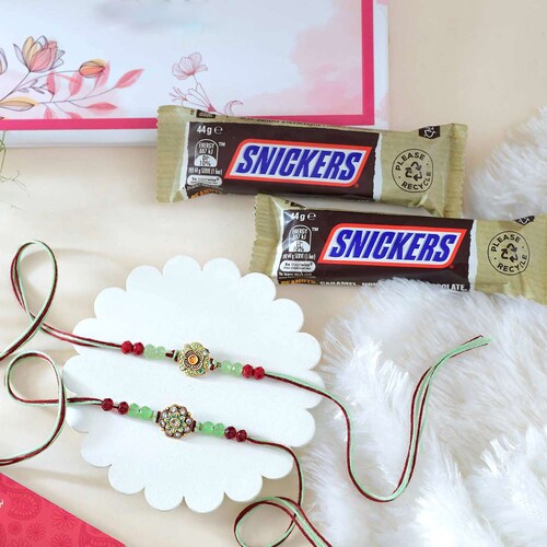 Buy Snicker Chocolated with Set of 2 Rakhi