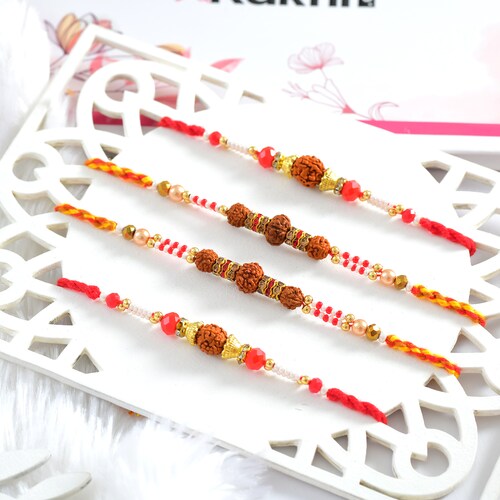 Buy Set of 4 Rudraksh Rakhi