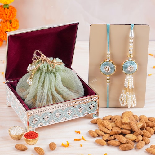 Buy Bhaiya Bhabhi Almond Pearl Rakhi Set