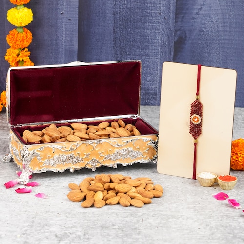 Buy Rakhi with Almonds in German Silver Box