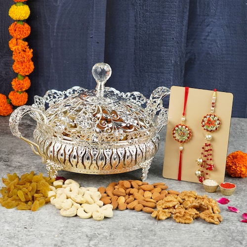 Buy Charming Bhaiya  Bhabhi Rakhi Set with Dry Fruits