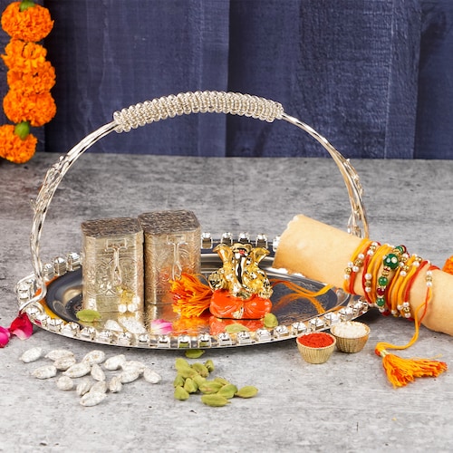 Buy Blissful Kundan Rakhi Platter Set