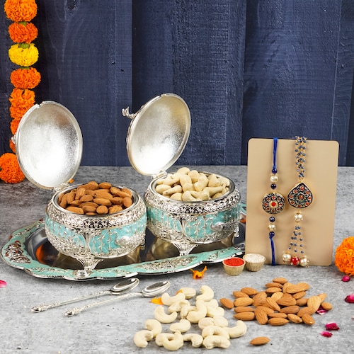 Buy Exquisite Bhaiya Bhabhi Rakhi Set with Nuts Treat