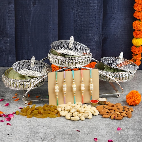 Buy Graceful Pearl Jadau Rakhi Set with Nuts