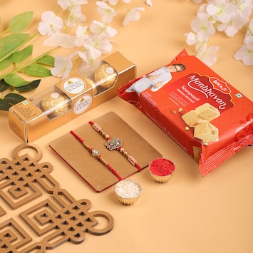 Set of 2 Stylish Rakhi with Sweet Treats