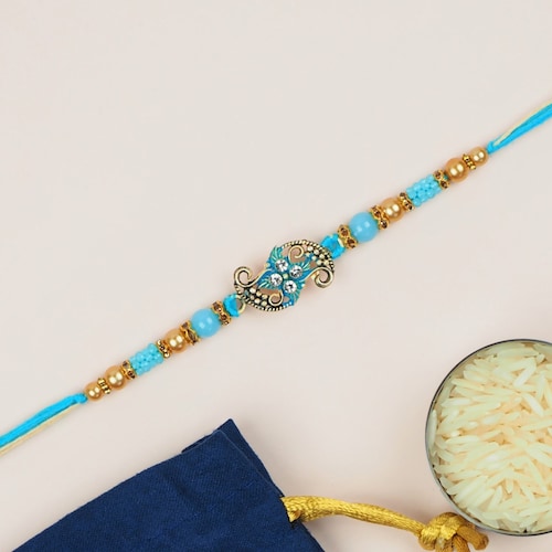 Buy Designer Blue Pearl and Gemstone Rakhi