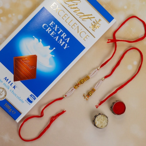 Buy Bhaiya Bhabhi Rakhi with Lindt Chocolate Bar