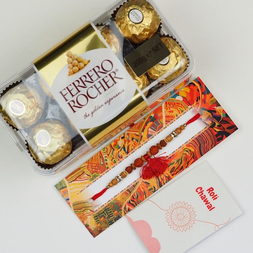 Buy Rudraksh Rakhi with Ferrero Rocher Chocolate