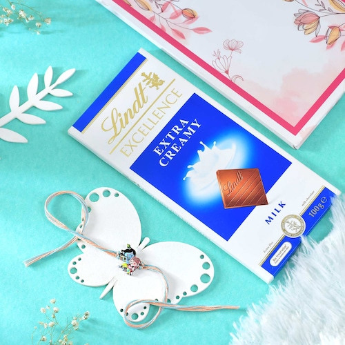 Buy Allurinf RadhaKrishna Rakhi with Lindt Chocolate