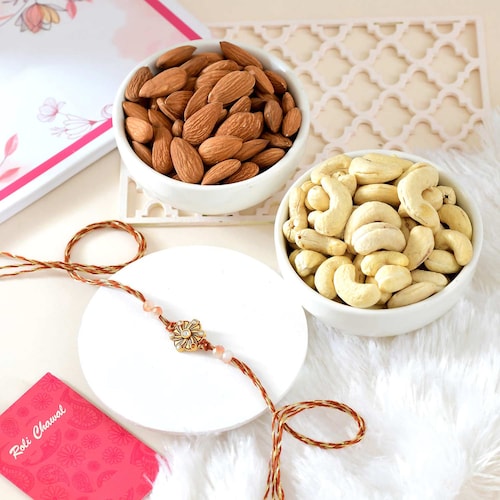 Buy Floral Rakhi with Cashews and Almonds