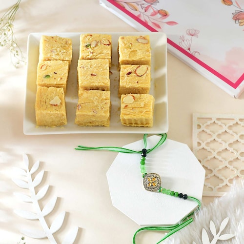 Buy Olive Green Rakhi with Delicious Soan Papdi