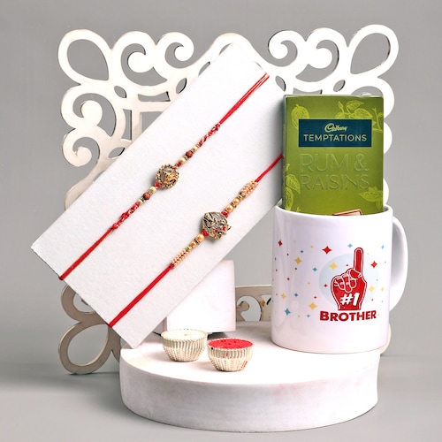 Buy Artistic Rakhi Set with Mug and Chocolates