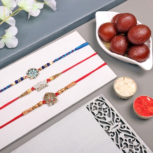 Buy Set of 3 Rakhi with Gulab Jamun