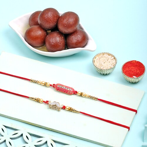 Buy Set of 2 Designer Rakhi with Gulab Jamun