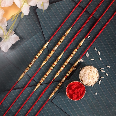 Classic Set of Golden Beaded Rakhis
